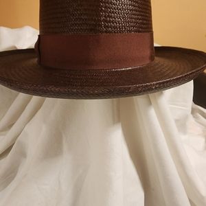 PAUL FREDERICK  Mens Brown Straw preowned X Large with Hat Box
